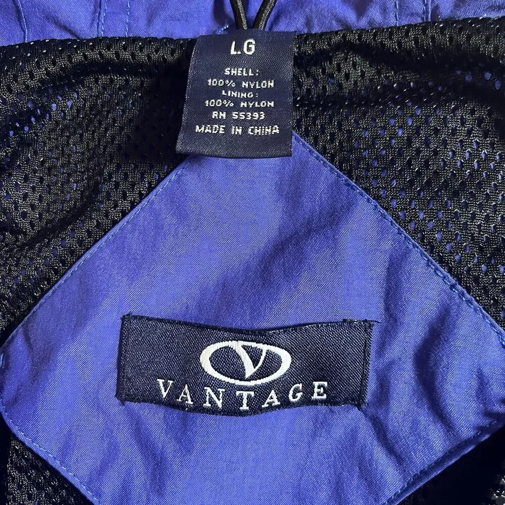 Vantage Windbreaker Men's Drawstring Hood & Hem Packable Into Front Zip Pocket